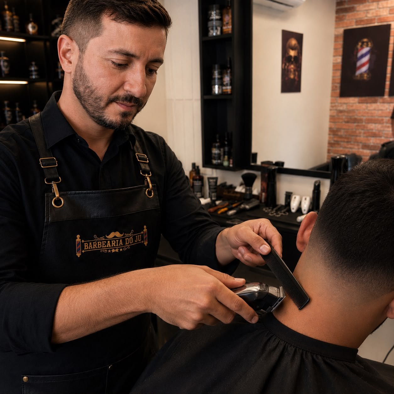 Corte masculino em andamento